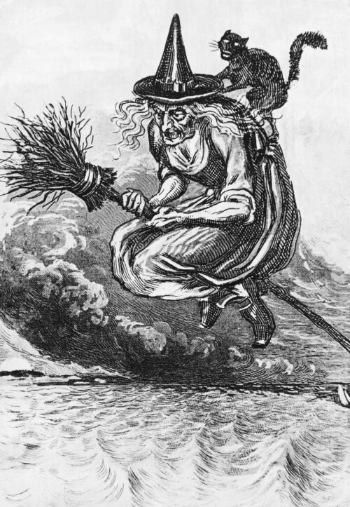 witch on broom flying